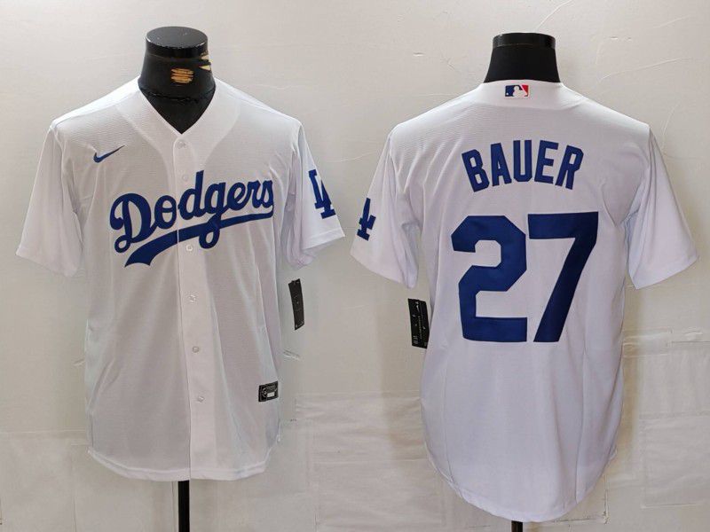 Men Los Angeles Dodgers 27 Bauer White Game 2024 Nike MLB Jersey style 713